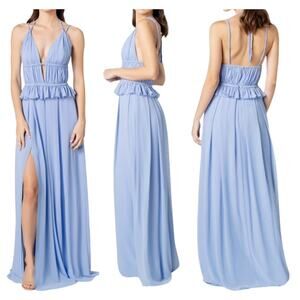 Dress The Population Athena Braided Halter Gown Periwinkle Blue Size XS GUC